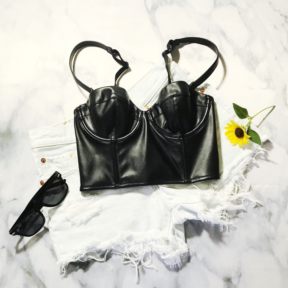 VS Faux Leather Longline Bra Top Balconet Bustier - Picture 7 of 8